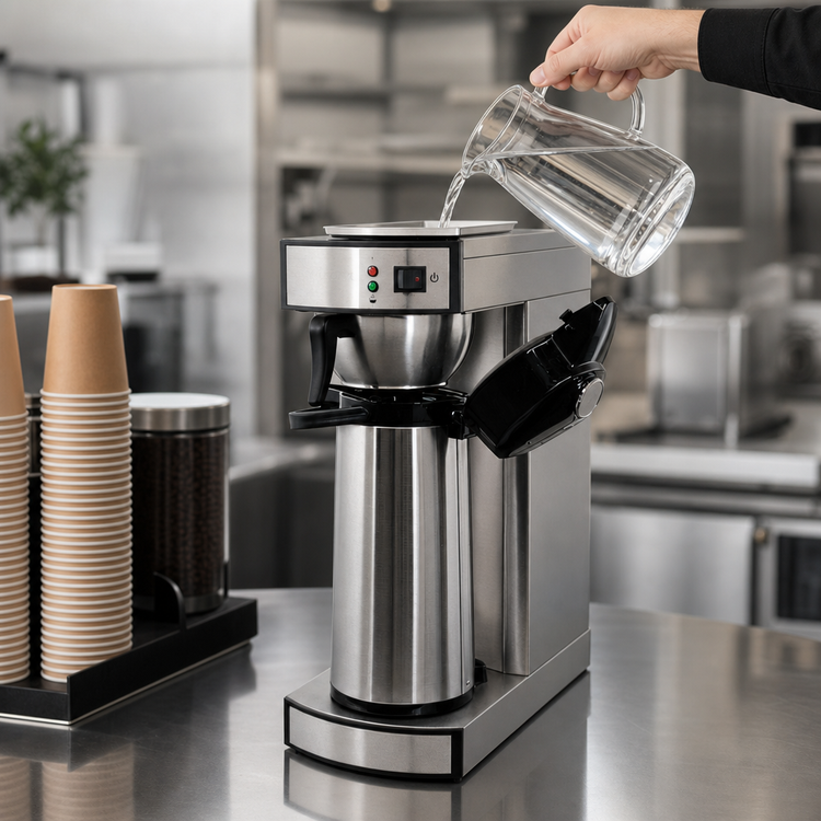 Product image #3 for Omcan USA Single Brewer Manual Pourover Airpot Coffee Maker with 2 Liter Air Pot, Stainless Steel, 120V