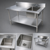 Thumbnail image #3 for 48-Inch 18-Gauge Stainless Steel Prep Table With Right Sink Bowl, Backsplash, and Undershelf