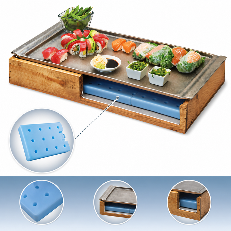 Product image #4 for Cal-Mil Madera Rectangular Cold Concept Base with Cold Pack and Liner, Rustic Pine