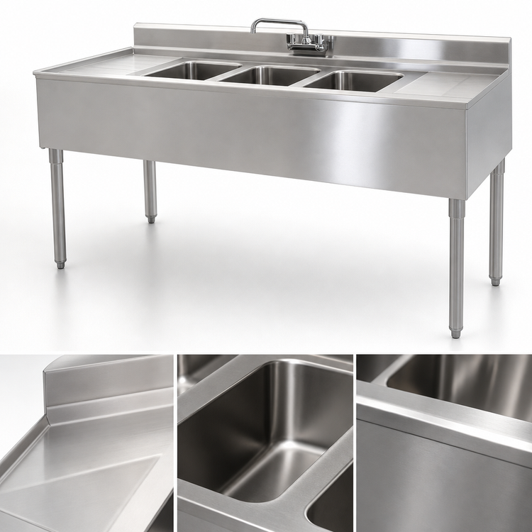 Product image #3 for Eagle Group 2200 Series 48-Inch x 24-Inch Three-Compartment Underbar Sink Unit with Left Drainboard