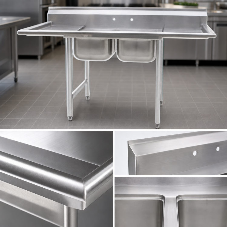 Product image #3 for Eagle 412 Series Two-Compartment Stainless Steel Sink with 24-Inch Right Drainboard
