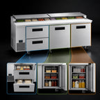Thumbnail image #3 for Hoshizaki Steelheart PR93B-D2 93-Inch Three-Section Pizza Prep Table with 2 Doors, 2 Drawers and 12-Pan Rail