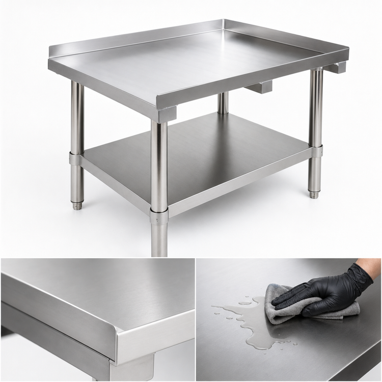 Product image #3 for 30.5-Inch x 30-Inch Stainless Steel Equipment Stand with 2-Inch Up-Turn and Adjustable Undershelf