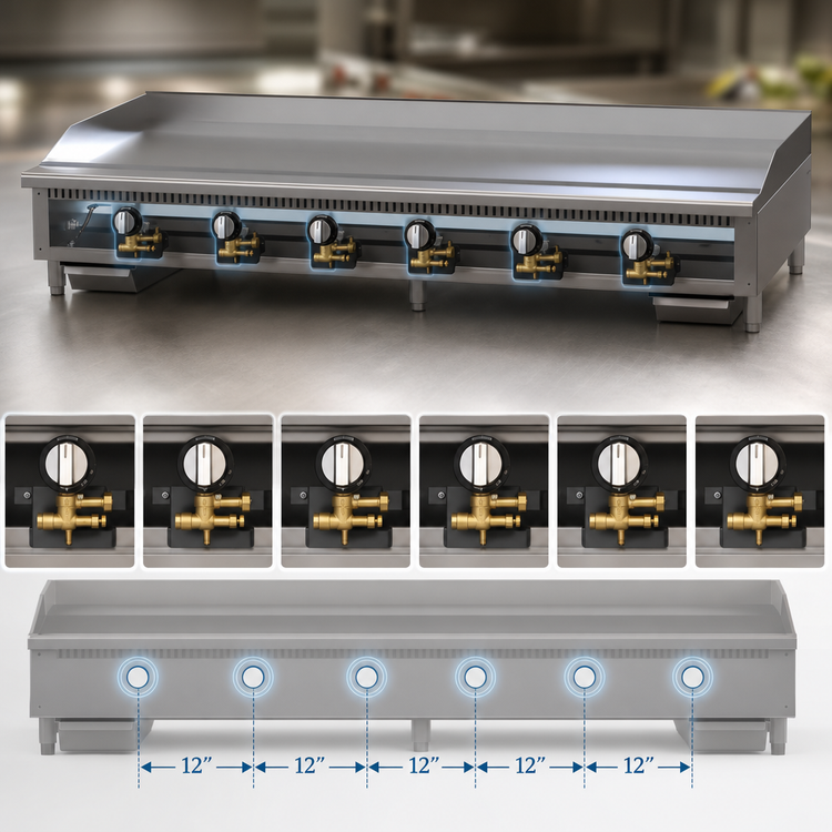 Product image #3 for Comstock-Castle 72-Inch Heavy Duty Countertop Gas Griddle with Manual Controls and 24.5-Inch Cook Depth