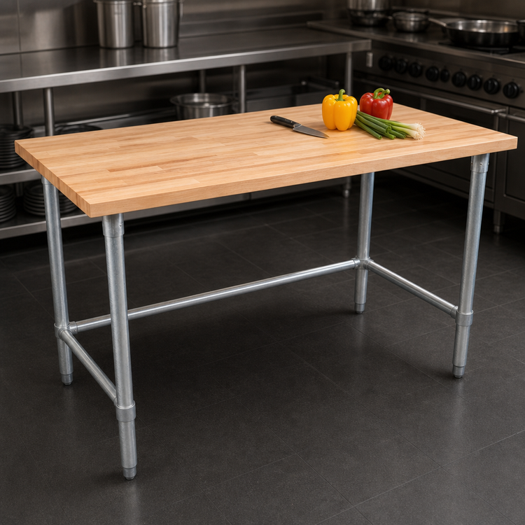 Product image #3 for John Boos 36 x 30 Inch Wood Top Work Table with 1-3/4 Inch Thick Northern Hard Rock Maple Top and Galvanized Base