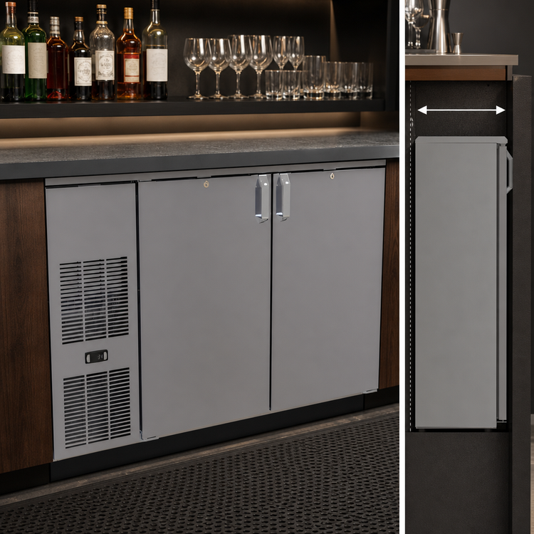 Product image #3 for Glastender 52-Inch Shallow-Depth Front-Serviced Back Bar Cooler, Two-Section, Solid Door