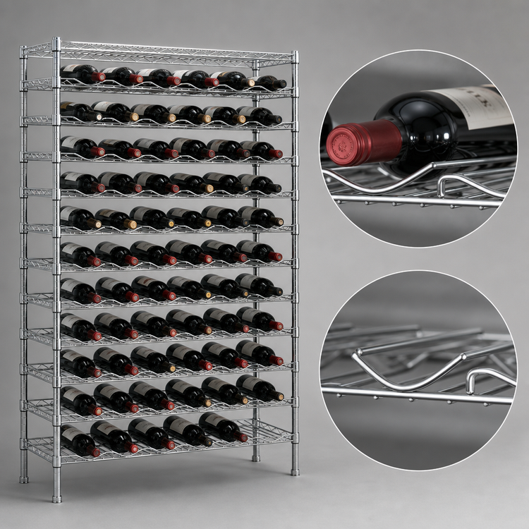 Product image #3 for Metro Super Erecta Cradle Wine Shelving, 48 x 14 x 86-3/4 Inches, Chrome Plated, 204-Bottle Capacity