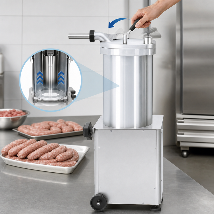 Product image #3 for Trento Automatic Vertical Hydraulic Piston Sausage Stuffer, 95 lb. Capacity, Stainless Steel
