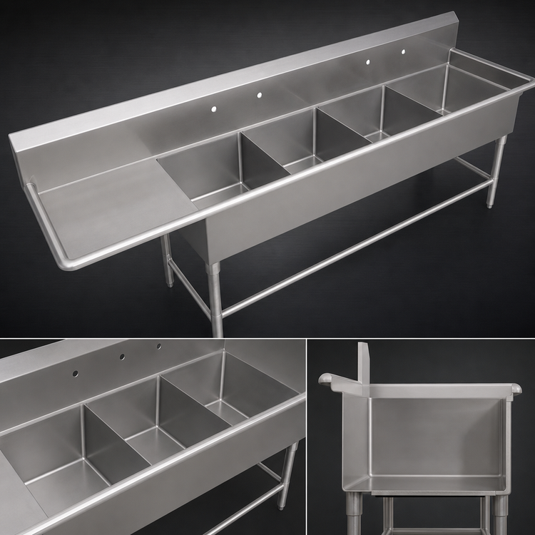 Product image #3 for John Boos Pro-Bowl 4-Compartment Sink with 24-Inch Left Drainboard, 18 x 18 x 12-Inch Bowls