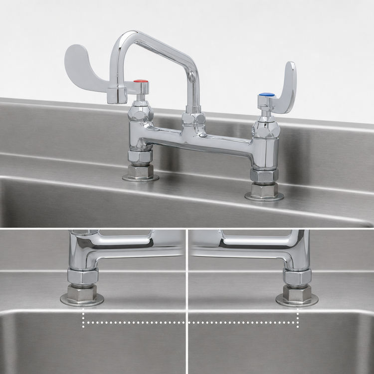 Product image #3 for T&S Brass Deck-Mount Double Pantry Mixing Faucet with 8" Adjustable Centers and 6" Swing Nozzle
