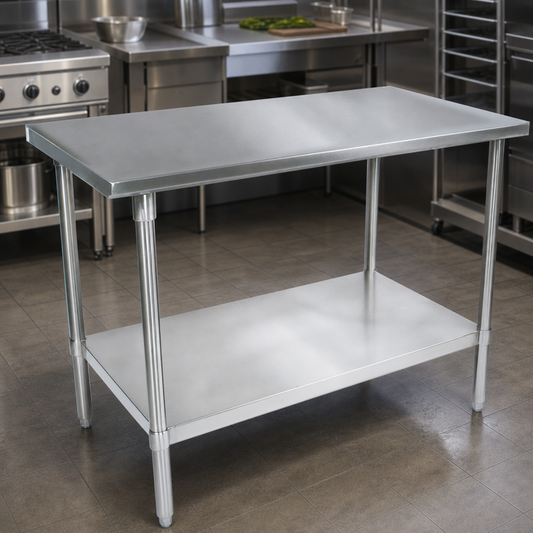 Product image #3 for John Boos 120 Inch x 48 Inch 16-Gauge 300 Series Stainless Steel Flat Top Work Table with Fixed Undershelf