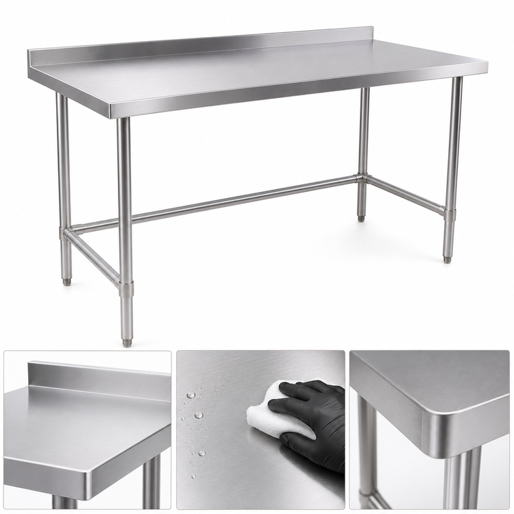 Product image #3 for 60 x 18 Inch Open Base Stainless Steel Work Table with 2-Inch Rear Up-Turn