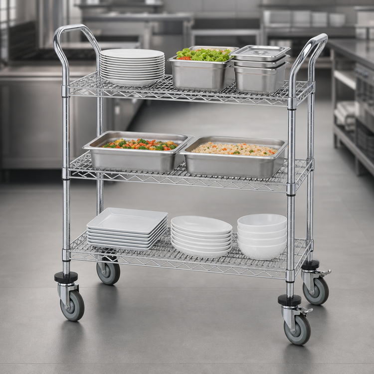 Product image #3 for Advance Tabco Special Value Series 3-Shelf Wire Bus Cart, 36 x 18 x 38 Inches, Chrome Plated