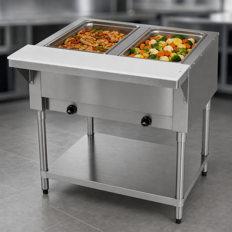 Product image #3 for Advance Tabco Triumph Supreme HF-2G-NAT Two-Well Natural Gas Open-Well Hot Food Table with Undershelf and Cutting Board