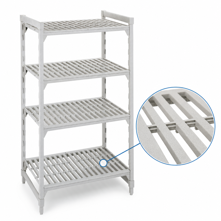 Product image #4 for Cambro Camshelving Premium 4-Tier Vented Stationary Starter Shelving Unit, 21 x 60 x 72 Inches, Speckled Gray