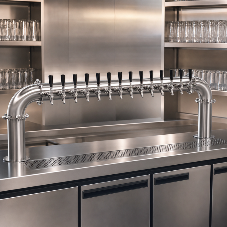 Product image #3 for Krowne Pass-Through Glycol-Cooled Beer Pipe Tower, 14 Faucets, 63-Inch Overall Length, Brushed Stainless Steel