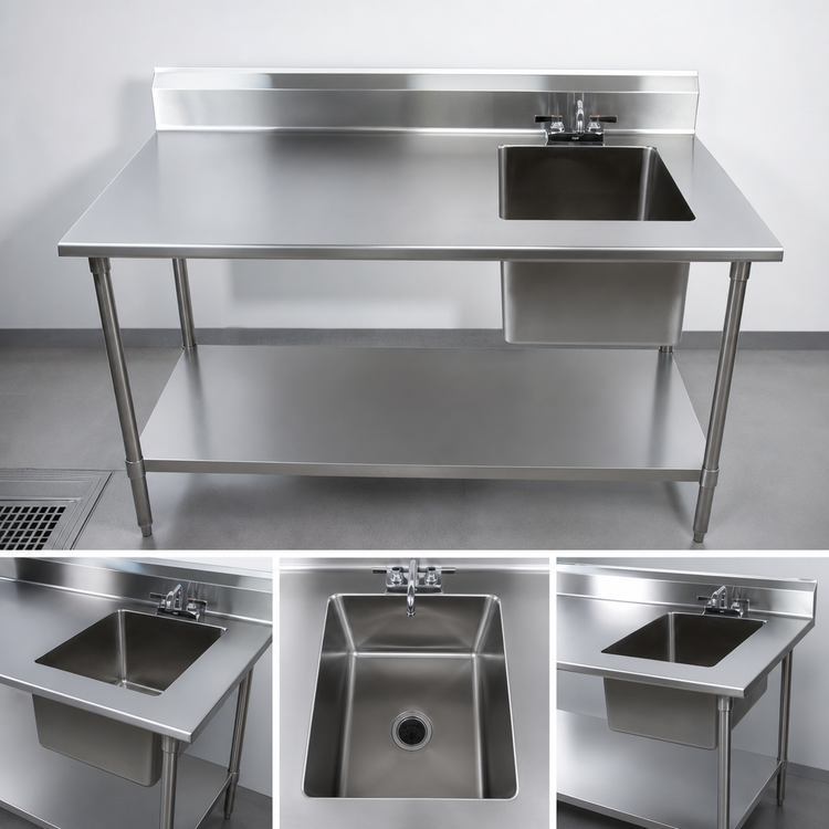 Product image #3 for John Boos 72-Inch Stainless Steel Work Table with Right-Side Prep Sink and 5-Inch Backsplash