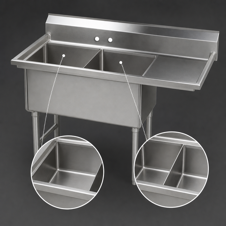 Product image #3 for Advance Tabco Special Value Series 2-Compartment Fabricated Sink with 24-Inch Right Drainboard, 16-Gauge 304 Stainless Steel