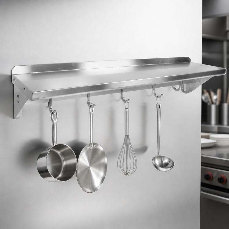 Product image #3 for John Boos Stallion 48-Inch Wall-Mount Stainless Steel Pot Rack Shelf with 4 Hooks
