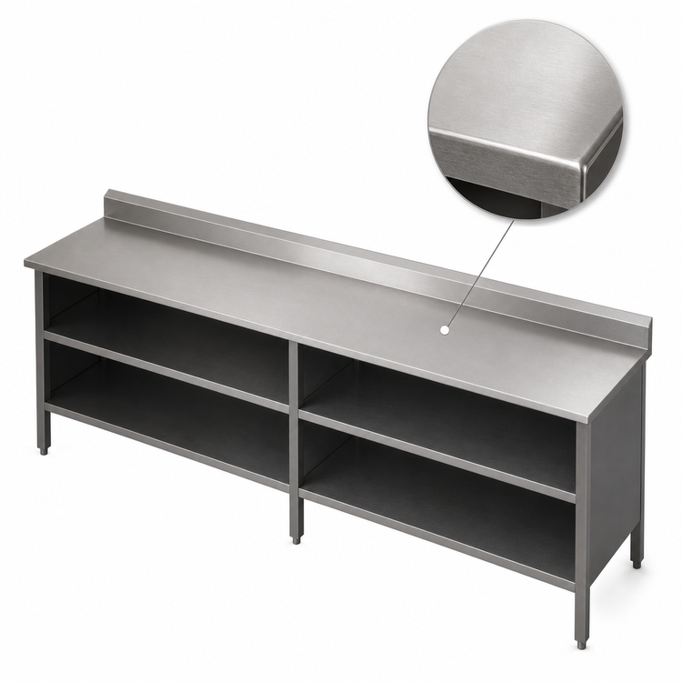 Product image #3 for John Boos Open Front Enclosed Base Work Table, 108 x 24 Inch, 16-Gauge Stainless Steel Top, 5-Inch Backsplash