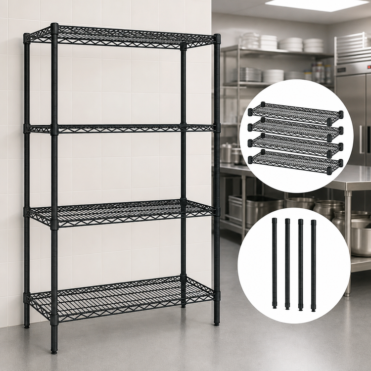 Product image #3 for Quantum Stationary Black Epoxy Antimicrobial Wire Shelving Starter Kit, 42W x 12D x 74H