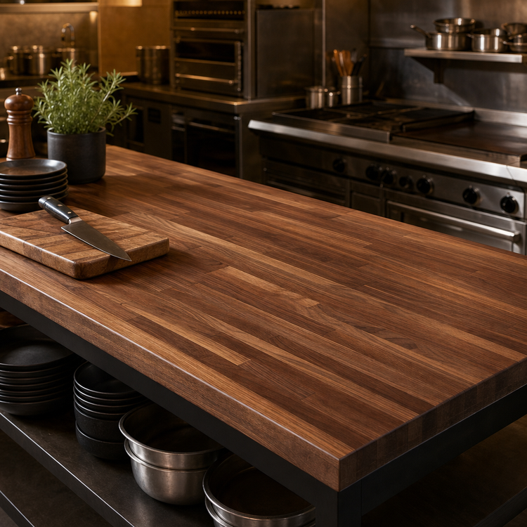 Product image #3 for John Boos Boos Block Blended Edge Grain American Black Walnut Kitchen Countertop, 144 x 36 x 1-1/2 Inch, Varnique Finish