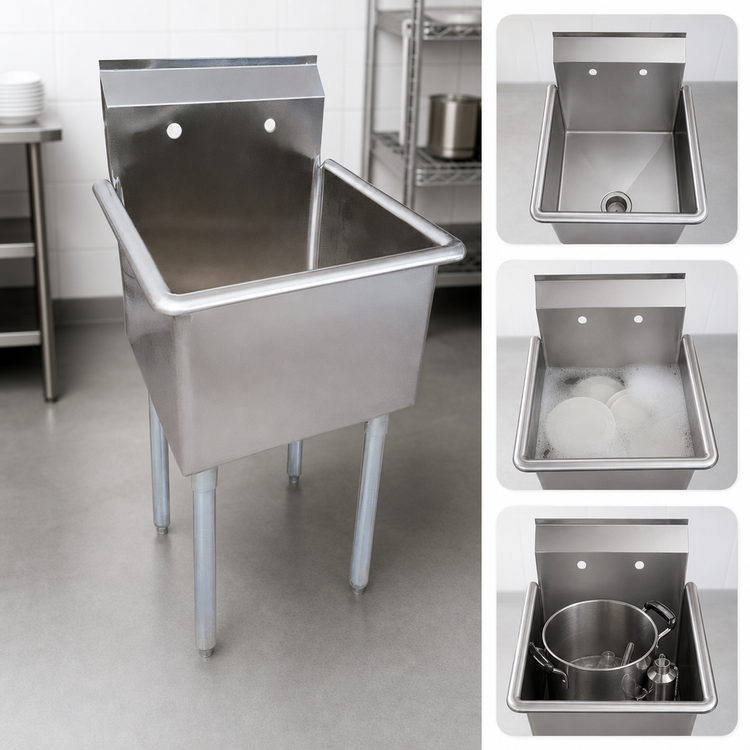 Product image #3 for BK Resources 27-Inch Wide Single-Compartment Utility Sink with 24 x 21 x 14-Inch Bowl