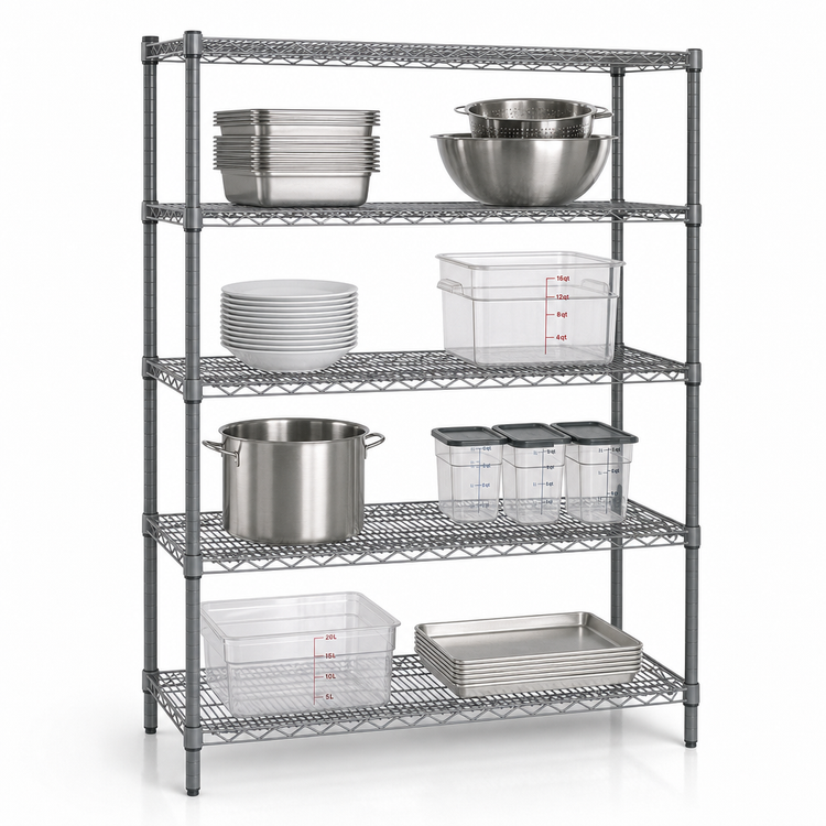 Product image #2 for Redi-Pak 4-Tier Stationary Wire Shelving Unit, 48W x 24D x 63H, Pewter Gray Epoxy Finish