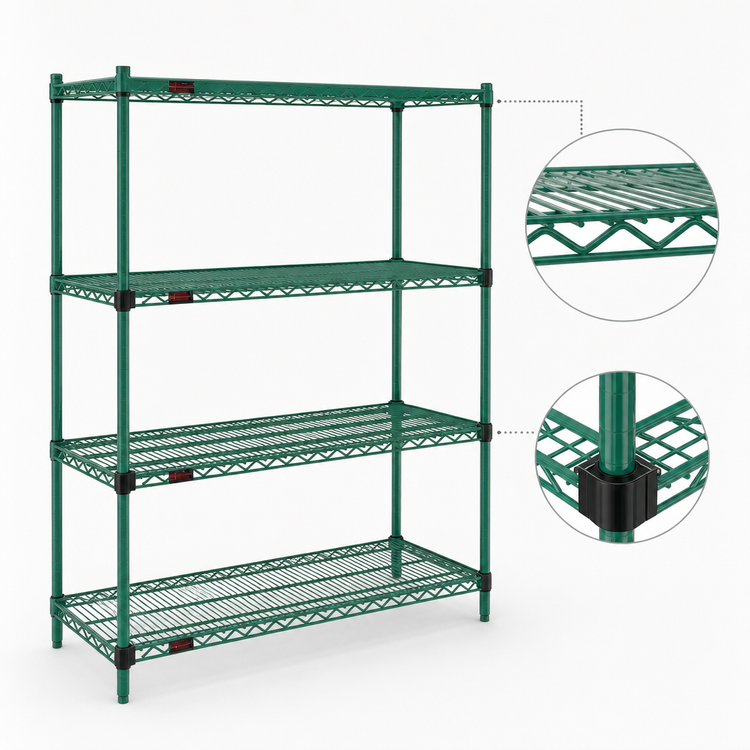 Product image #3 for Eagle Valu-Gard 4-Tier 60"W x 18"D x 74"H Green Epoxy Wire Shelving Starter Unit