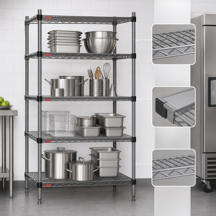 Product image #3 for Valu-Master Quad-Adjust 4-Tier Stationary Wire Shelving Starter Unit, 36 x 24 x 74 Inches, Pewter Gray Epoxy