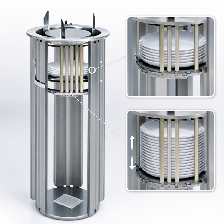 Product image #3 for Eagle Director's Choice Adjustable Drop-In Unheated Open Plate Dispenser for 10 to 13-1/4 Inch Round Plates