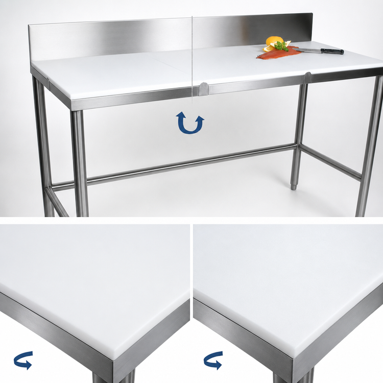 Product image #3 for John Boos 84-Inch x 30-Inch Poly Top Trimming Table with Reversible 3/4-Inch Top and 6-Inch Backsplash