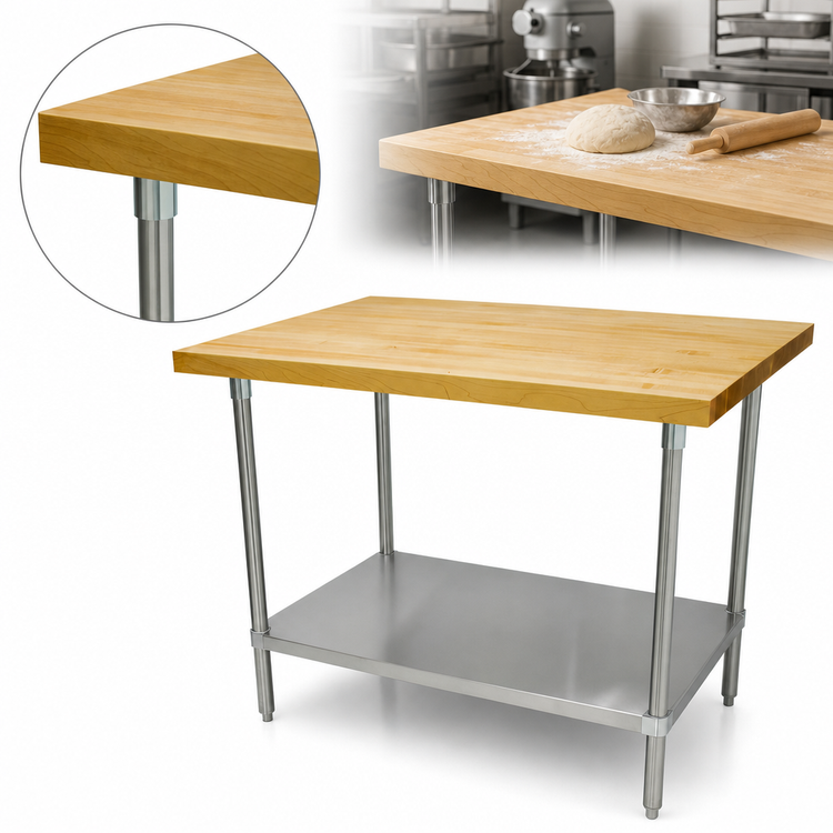 Product image #3 for Advance Tabco H2S-303 36" x 30" Maple Top Work Table with Stainless Steel Base and Adjustable Undershelf