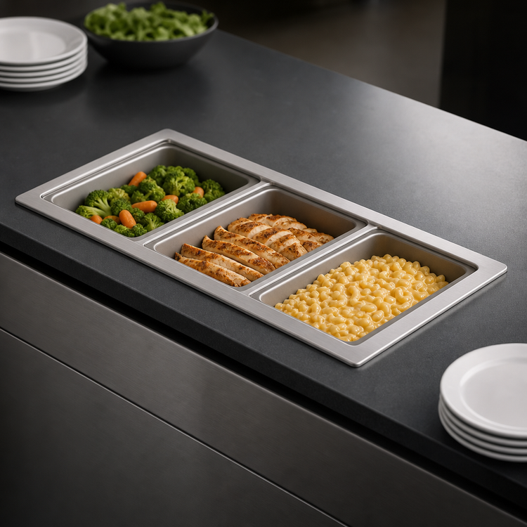 Product image #3 for Vollrath Short-Sided 3-Pan Drop-In Hot Well with Infinite Controls and Manifold Drain