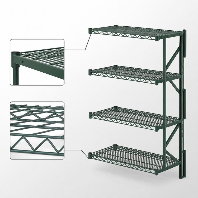 Product image #3 for Eagle Group Valu-Gard 4-Tier Add-On Wire Shelving Unit, 48"W x 18"D x 63"H, Green Epoxy Finish