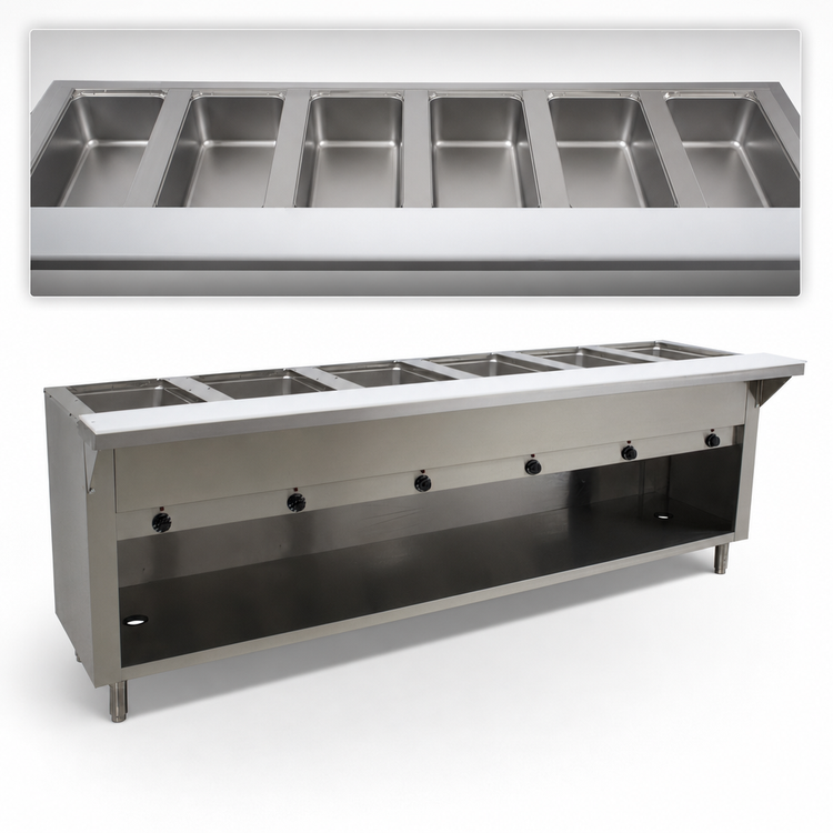 Product image #3 for Advance Tabco Triumph Supreme Electric Hot Food Table with 6 Sealed Wells and Open Cabinet Base