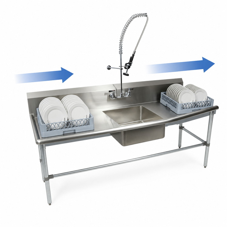 Product image #3 for BK Resources 26-Inch Straight Soiled Dish Table with Left-Hand Pre-Rinse Sink and Galvanized Legs