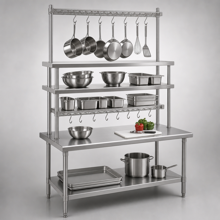 Product image #3 for Eagle Group SB Series Stainless Steel Work Table with Flex-Master Overshelf Kit, 60 x 30 Inches