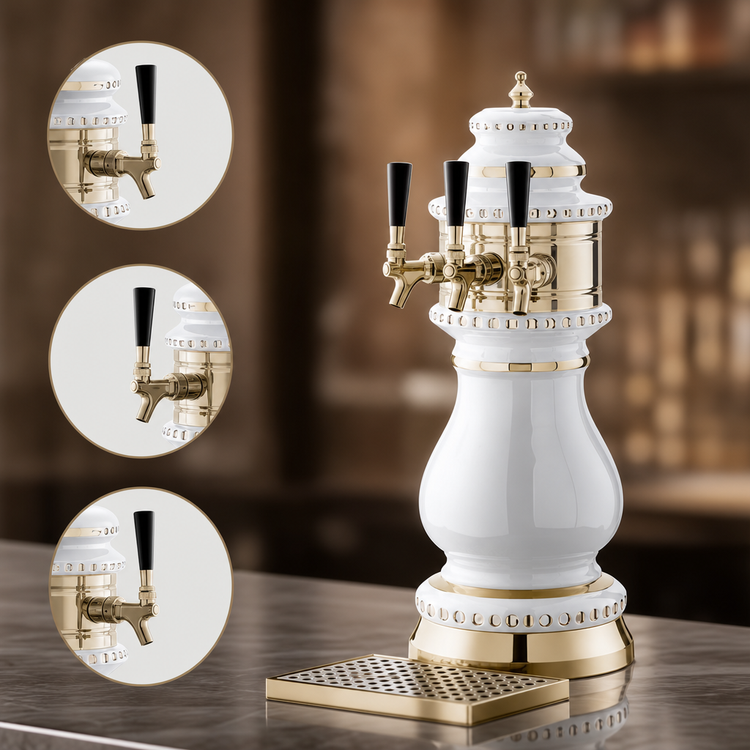 Product image #3 for Perlick Torino White Ceramic 3-Faucet Glycol-Cooled Countertop Draft Beer Tower