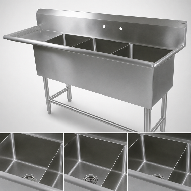 Product image #3 for John Boos Pro-Bowl 3-Compartment Stainless Steel Sink with 36-Inch Left Drainboard