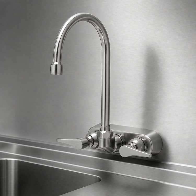 Product image #3 for T&S Brass EverSteel 4" Wall-Mount Stainless Steel Workboard Mixing Faucet with 5 3/4" Swivel Gooseneck