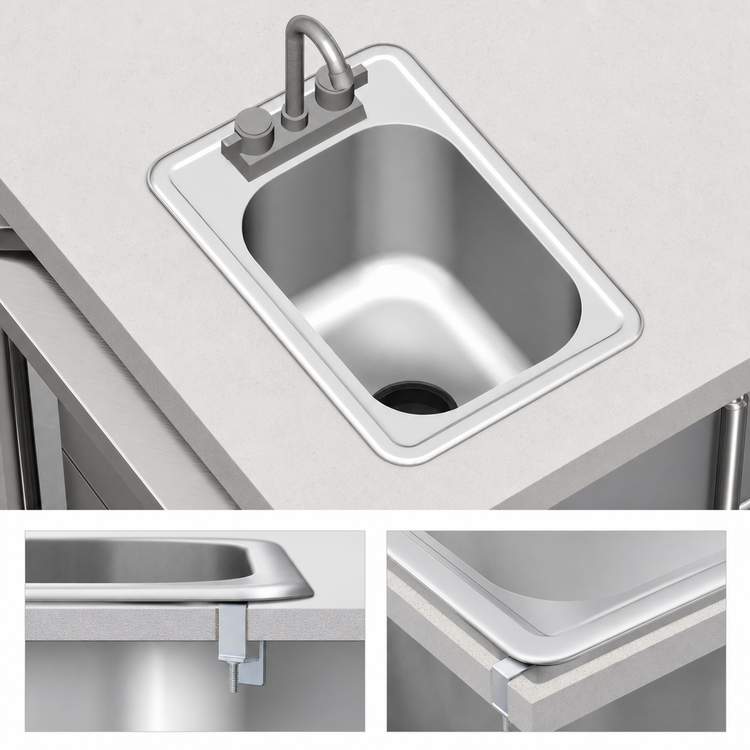 Product image #3 for Eagle Group Self-Rimming Drop-In Stainless Steel Sink with Single-Compartment 12 x 14 x 9.5-Inch Bowl, Gooseneck Faucet and Basket Drain Included