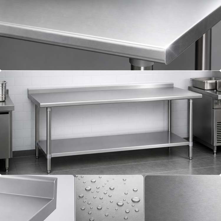 Product image #3 for Duke 108-Inch Stainless Steel Work Table with 1-1/8-Inch Riser and Undershelf