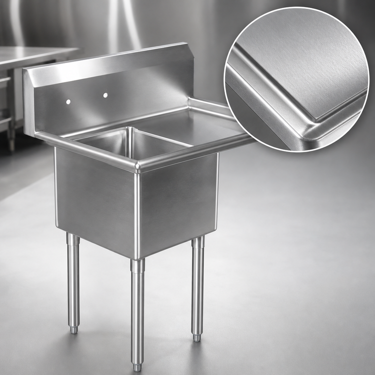 Product image #3 for Serv-Ware Economy Series 1-Compartment Sink with 24-Inch Right Drainboard, 18-Gauge 304 Stainless Steel, 44-1/2 in. W x 29-1/2 in. D x 45-1/2 in. H