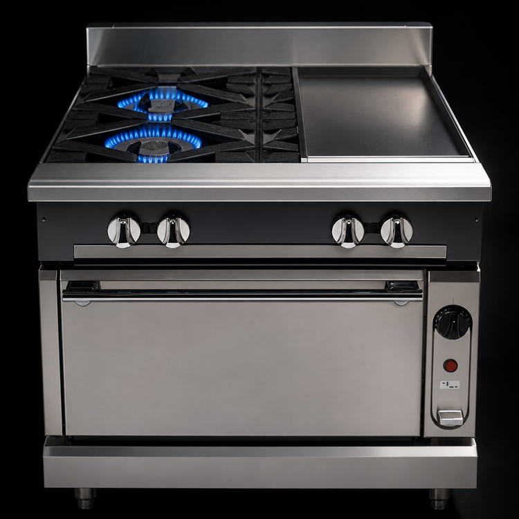 Product image #3 for Vulcan V Series 36-Inch Heavy Duty Gas Range with 2 Open Burners, 24-Inch Manual Griddle and Convection Oven Base