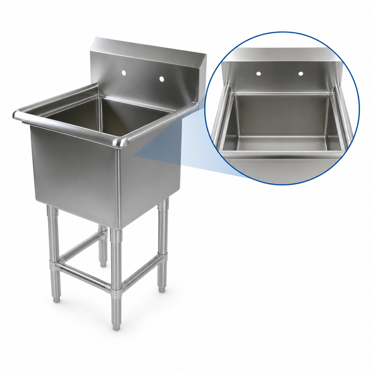 Product image #3 for John Boos Pro-Bowl 1-Compartment Stainless Steel Sink with 24" x 24" x 12" Bowl, 10" Backsplash, and Legs