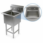 Thumbnail image #3 for John Boos Pro-Bowl 1PB24 1-Compartment Stainless Steel Floor Sink, 24" x 24" x 12" Bowl, 10" Backsplash, Legs, No Drainboards
