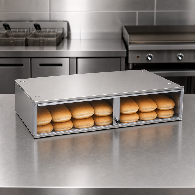 Product image #3 for Nemco 36-Bun Stainless Steel Hot Dog Bun Box with Polycarbonate Hinged Doors, 23.75-Inch Wide