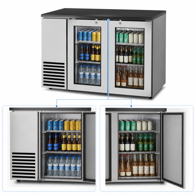 Product image #3 for True 48-Inch Two-Section Back Bar Cooler with Glass Hinged Doors and Left-Side Condensing Unit