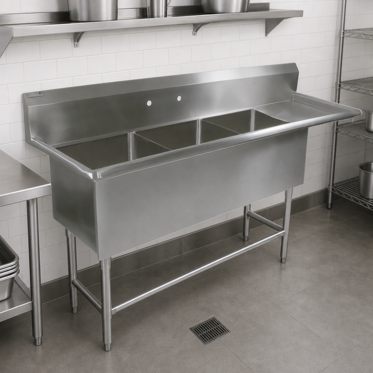 Product image #3 for John Boos Pro-Bowl 3-Compartment Sink with 36-Inch Right Drainboard, 30 x 24 x 14-Inch Bowls, 14-Gauge Stainless Steel